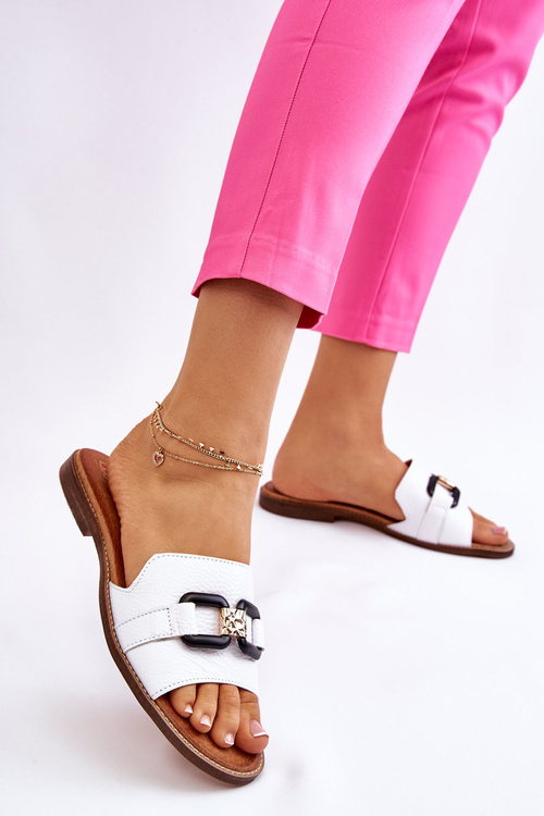 Klapki Skóra Damskie Białe Lewski Shoes 3270