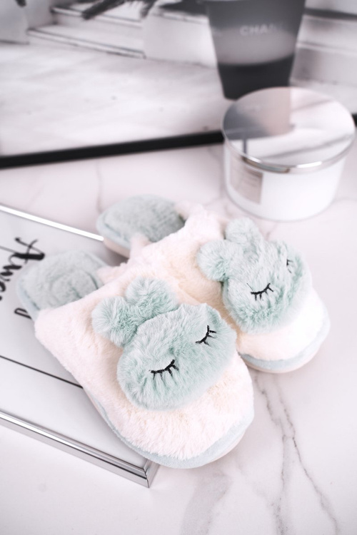Women's Furry Slippers Light Green Rabbit