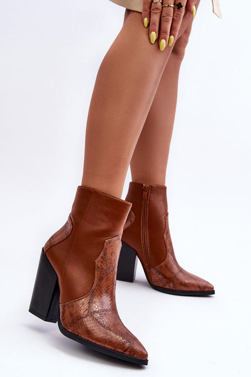 Kowbojki Botki Damskie Skóra Brązowe Fiorene WS007