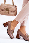 Leather Pumps With Chain Laura Messi 2514 Beige