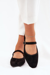 Ballet Flats With Strap And Buckle Eco Suede Black Vikilora