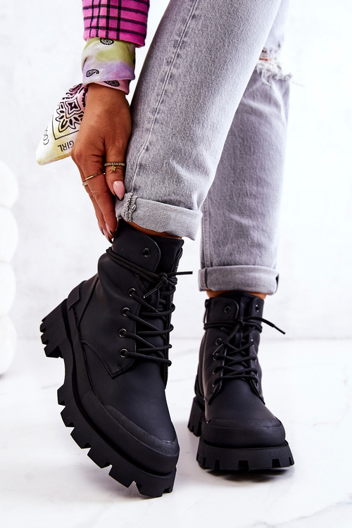 Leather Tiered Boots Black Racquell