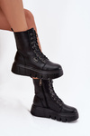 Suede Boots Workery on Massive Platform Wedge Heel Black Lavica