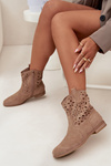 Women's Boots With Perforated Pattern On Flat Heel Eco Suede Beige Athera