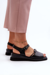 Black Women's Leather Wedge Sandals Vinceza 66624