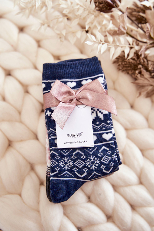 Women's 3-Pack Christmas Socks Snowflakes And Hearts Navy blue