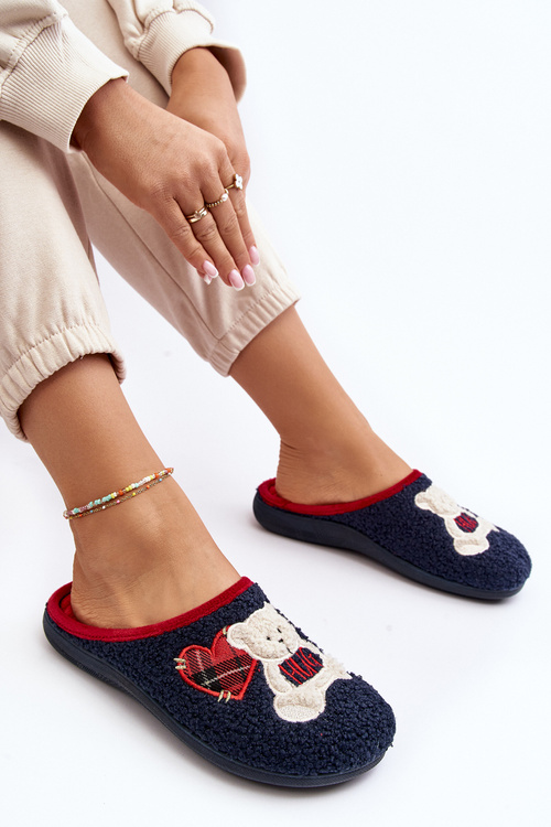 Klapki Kapcie Damskie Domowe Miś Granatowe Inblu EC000095