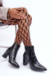 Leather Lacquered Boots on Heel SBarski MR870-58 Navy Blue