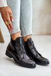 Lacquered Ankle Boots With Zipper Insulated Flat Heel S.Barski HY42-717 Black
