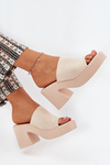 Women Sandals On Heel And Platform Beige Omeisa