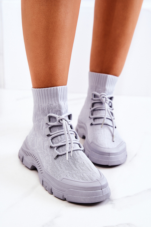 Buty Sportowe Wiązane Skarpetka Szare Kimberly