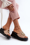 Ladies Slippers Made Of Eco Suede On Wedge And Platform With Golden Decoration Vinceza 58295 Beige