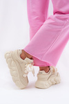 Ladies Leather Sneakers On A Massive Platform GOE RR2N4043 Beige