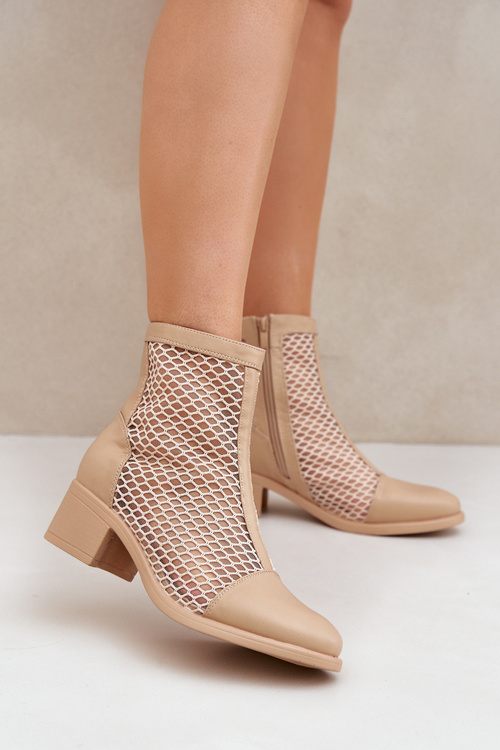 Ladies Mesh Ankle Boots With Heel Beige Lithyia