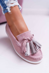 Women's Leather Suede Moccasins With Tassels Pink Batist