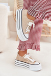 Ladies Sneakers On A Platform With Golden Decorations Beige Fiorina