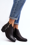 Black Leather Women's Ankle Boots with Low Shaft and Zippers Annaja
