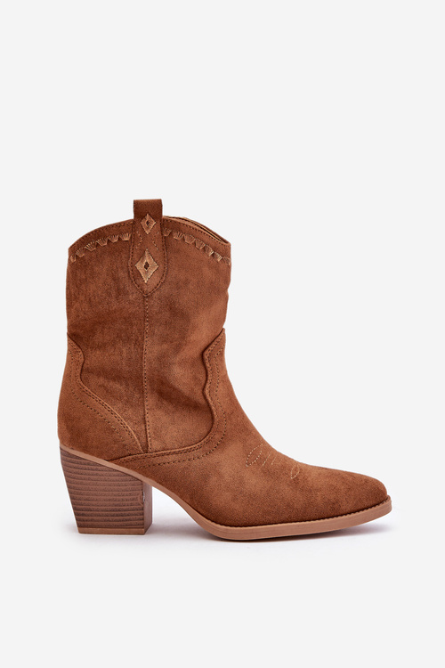 Kowbojki Botki Obcas Słupek Eko Zamsz Camel Narinae