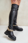 Knee High Boots On Flat Heel With Chain Pemeriana