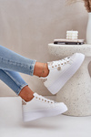 Sneakersy Eko Skóra Złoty Detal Platforma Damskie Biało-Beżowe Zingie