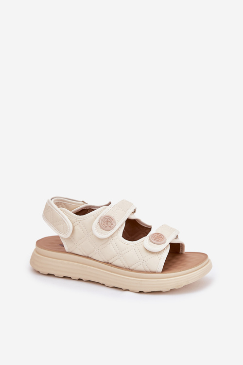 Women's Sandals With Decorative Details On Velcro Beige Zoliner