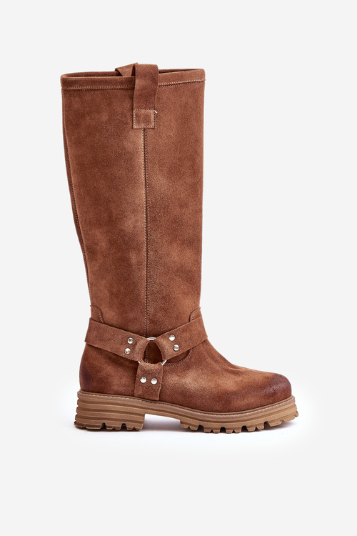 Women's Suede Knee-High Boots Brown Lewski 3615