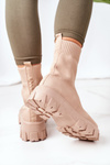 Elastic Fabric Boots On The Platform Beige Inspiration