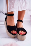Women's Platform Sandals Linen Black Dafostre