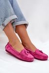 Women's Flat Classic Suede Moccasins S.Barski LR51-548 Fuchsia
