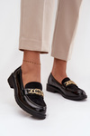 Patent Leather Women's Loafers with Gold Ornament S.Barski HY52-540 Black