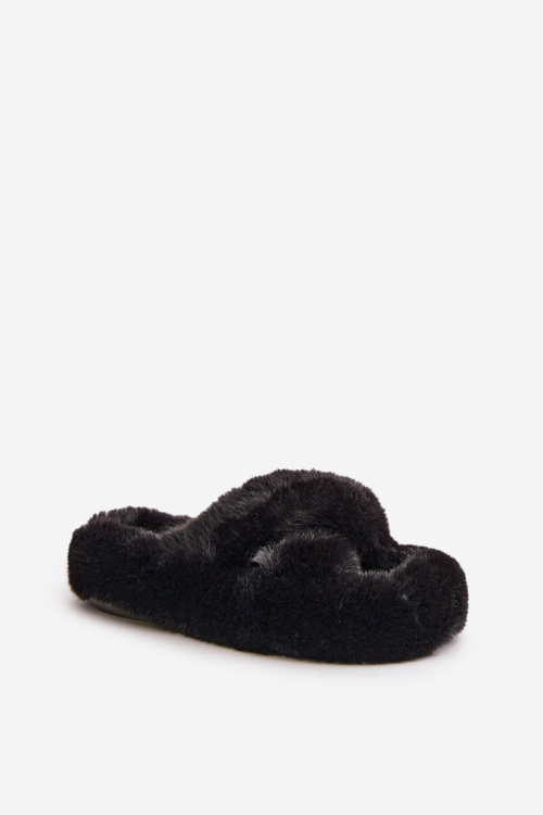 Furry Women's Slippers On Thick Sole Black Lavitera