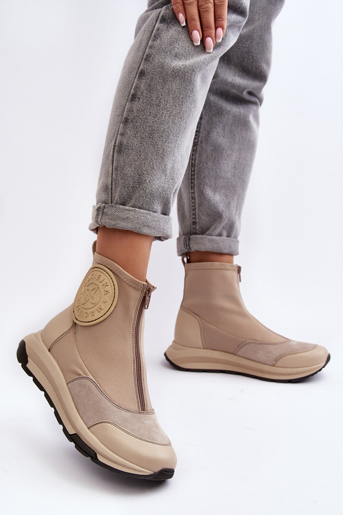Women's Leather Boots With Zipper Maciejka 06297-22 Beige