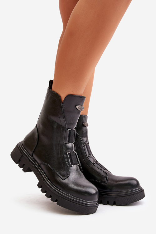 Warm ankle boots workers women's with zip eco leather black Mailyra