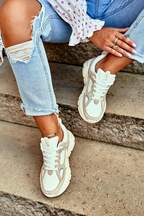 Buty Sportowe Sneakersy Big Star Biało-Beżowe GG274657