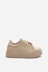 Women's Leather Platform Sneakers with Bow Beige Vinceza 66641