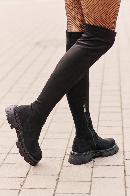 Women's Over the Knee Eco Suede Boots Black Irithalla