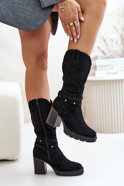 Ocieplane Damskie Kozaki Do Połowy Łydki Na Zamek Czarne Ivanelis