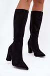 Women's Heeled Boots Made of Eco Suede Lined Black Narille