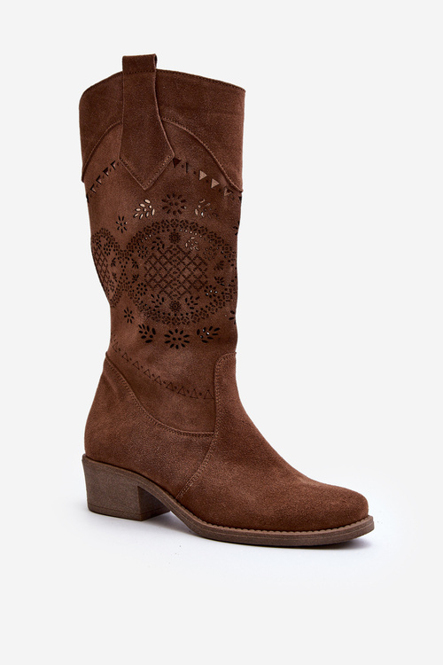 Zazoo 4043 Suede Low Heel Boots Laced Brown