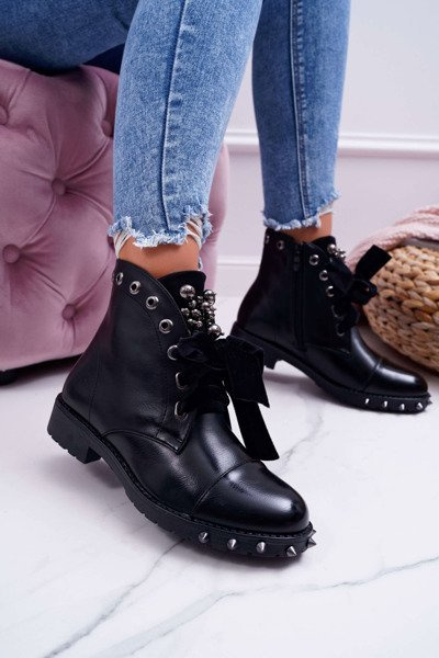 Damskie Botki Ocieplane Wstążka Ćwieki Grethan