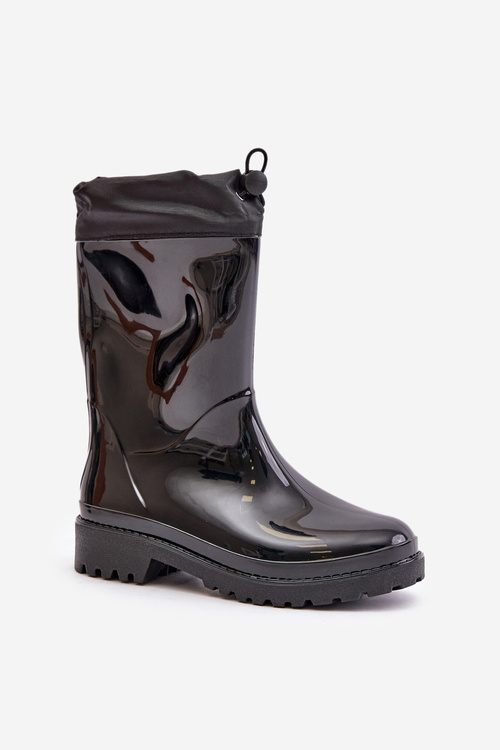 Women's Rain Boots With Drawstring Black Ellatiel