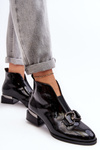 Women's Low Heel Lace-Up Glossy Boots with Faux Fur Lining Black Loos