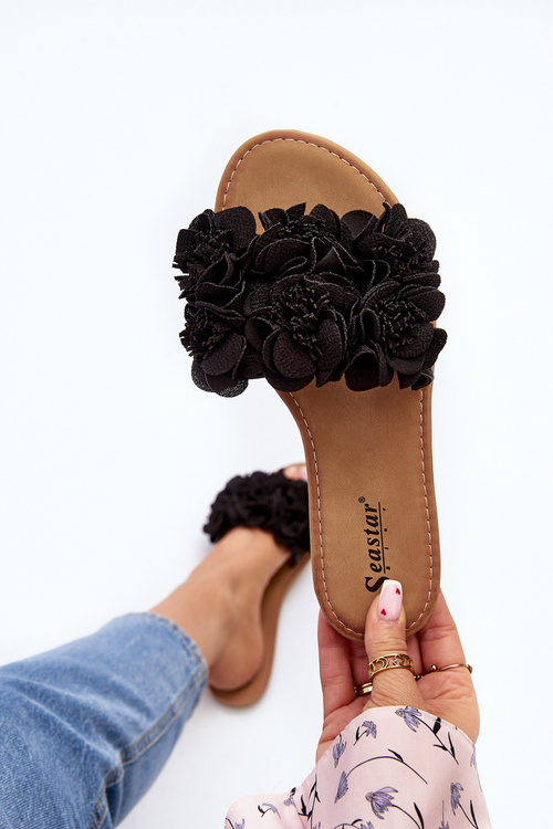 Klapki Damskie Kwiatki Czarne Eelfan CK285P