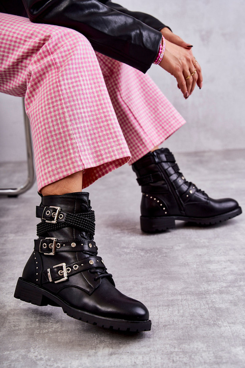 Women's Leather Boots With Decorative Stripes Black Russo