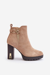 Warm Women's Ankle Boots with High Block Heel Beige Terisanna