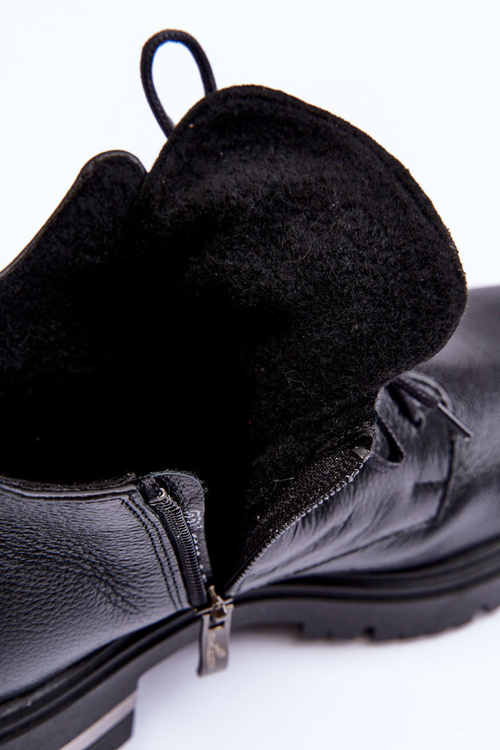 Botki Damskie Skóra Płaski Obcas Czarne Zazoo 60309