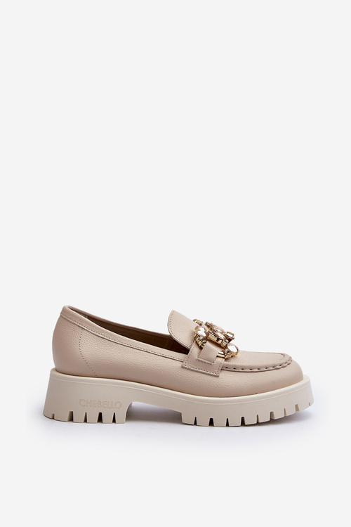 Women's Leather Moccasins with Decoration CheBello 4369 Beige
