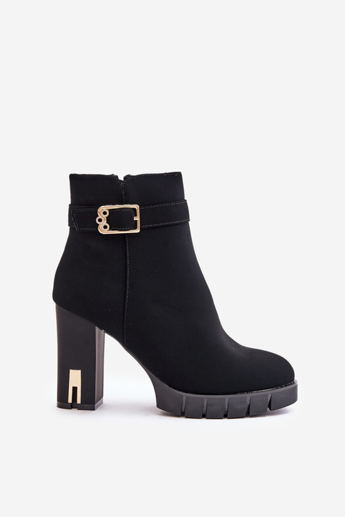 Leather Ankle Boots With Buckle On Heel Black Eftane