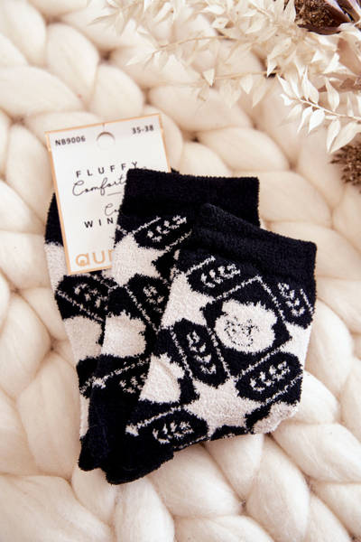 Women's warm socks with stars beige and black
