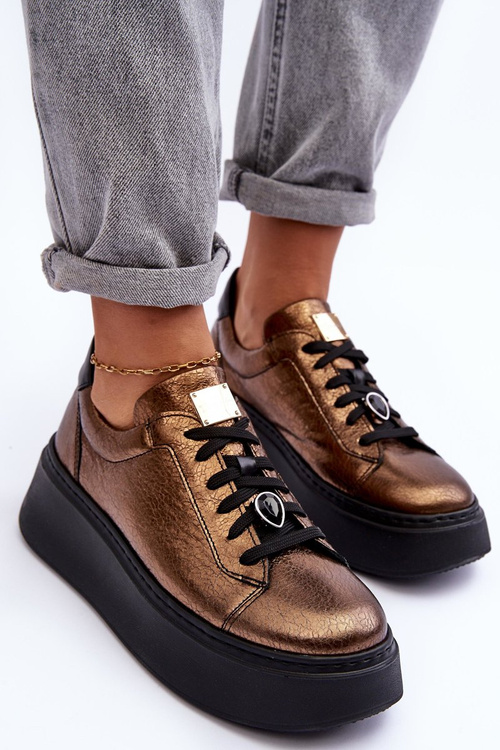 Leather Sports Shoes On Platform Maciejka 06191-24 Copper